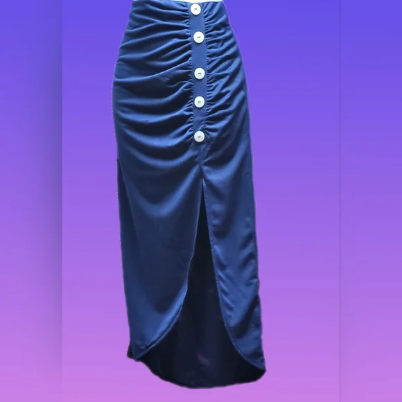 Ruched Midi Pencil Skirt w/ Side Split size L - Picture 5 of 8